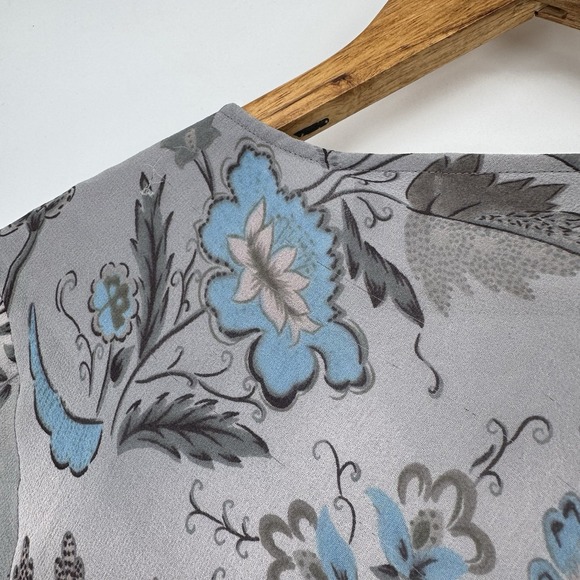 Vintage Fairycore Whimsygoth Silk Floral Beaded Top Gray Sheer Ruffle Sleeve M - Picture 9 of 9